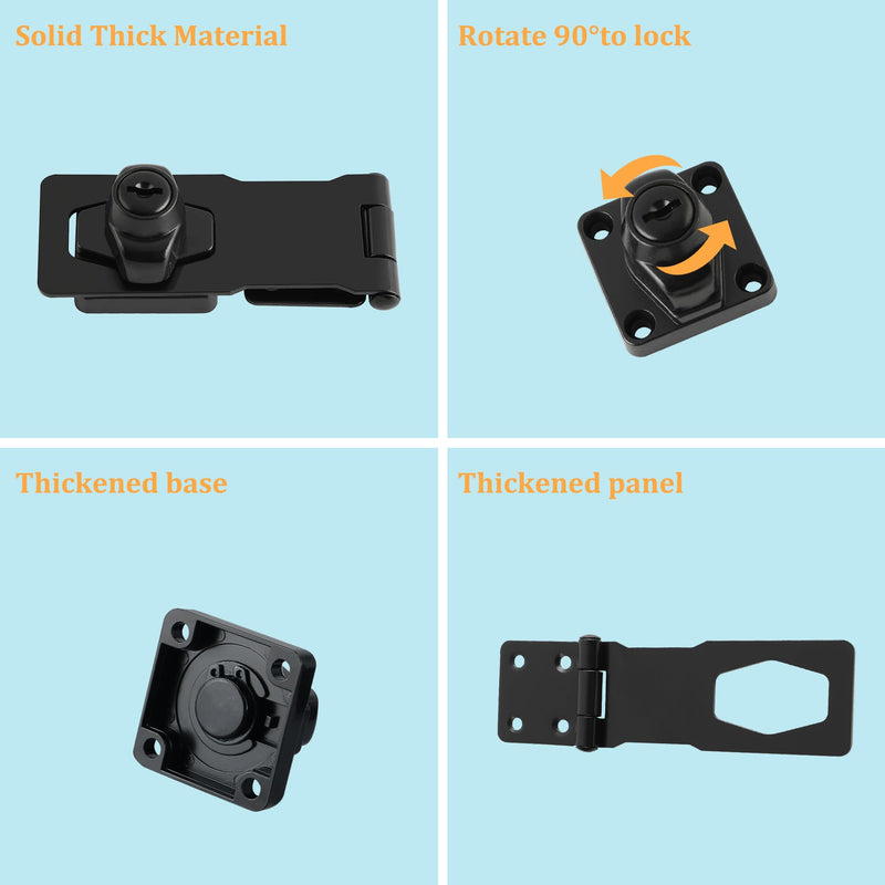 Alise Keyed Hasp Lock,4 Inch Safety Packlock Clasp Hasps Latch,Black Door Hinge Lock with Keys Keyed Locking Hasps for Cabinet,Closet,Drawer, Barn,Fence,Garage Doors 4 Inch Black