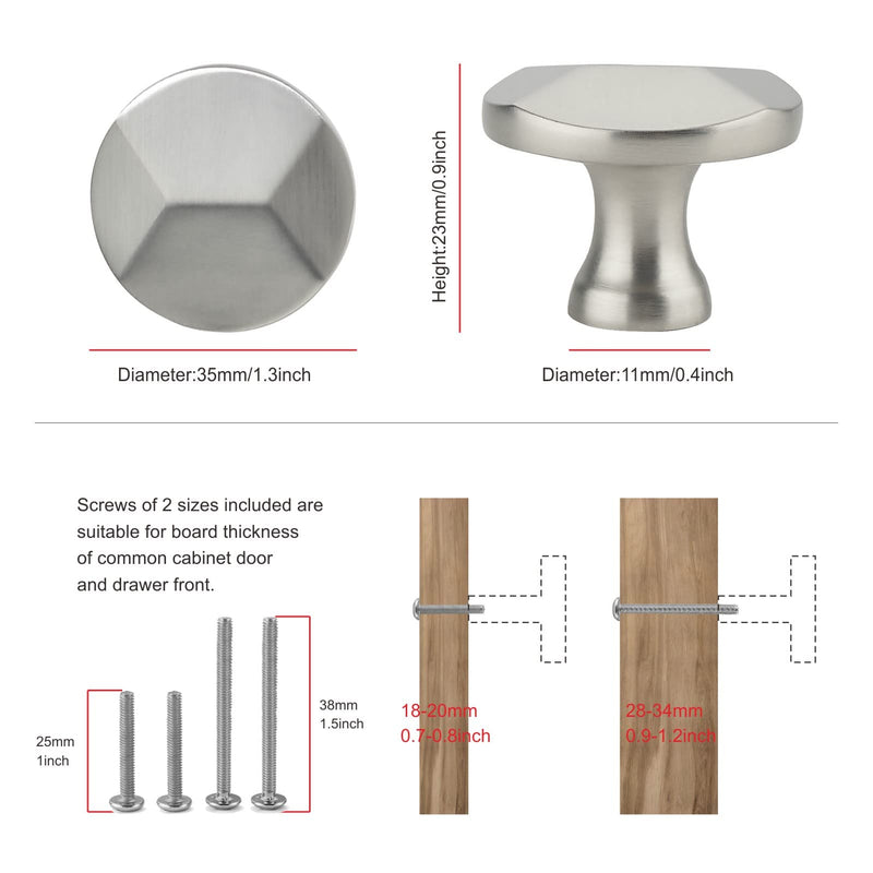 TUNNY 10 Pack Round Single Hole Cabinet Knob - Matte Nickel Brushed Solid Furniture Knobfor Kitchen Cabinets Bedroom Dresser Furniture Hardware