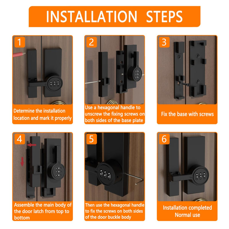 Mechanical Password Lock for Barn Doors, 3-Digit Combination Flip Latch, Keyless Entry to Protect Privacy - Suitable for Windows, Cabinets, Bathroom, and Sliding Doors (2, Black (Luminous)) Black (Luminous) 2