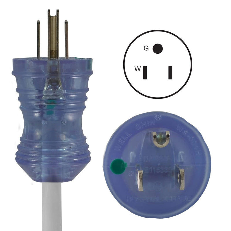 Conntek 8-Feet 13-Amp Hospital Grade Tri-Outlet (3 * 5-15R) Extension Cord