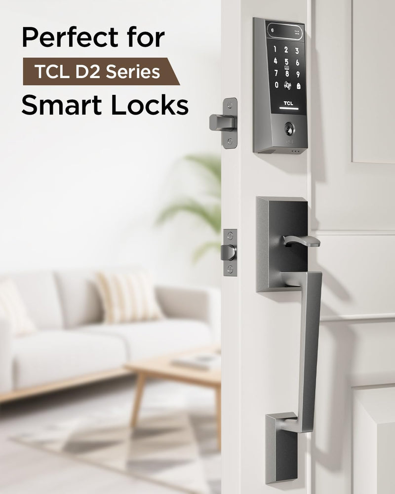 TCL D2 Smart Lock Front Door Handle Set, Exterior Handleset with Interior Reversible Lever, Non-Locking, Fits Standard Doors (Dark Grey)