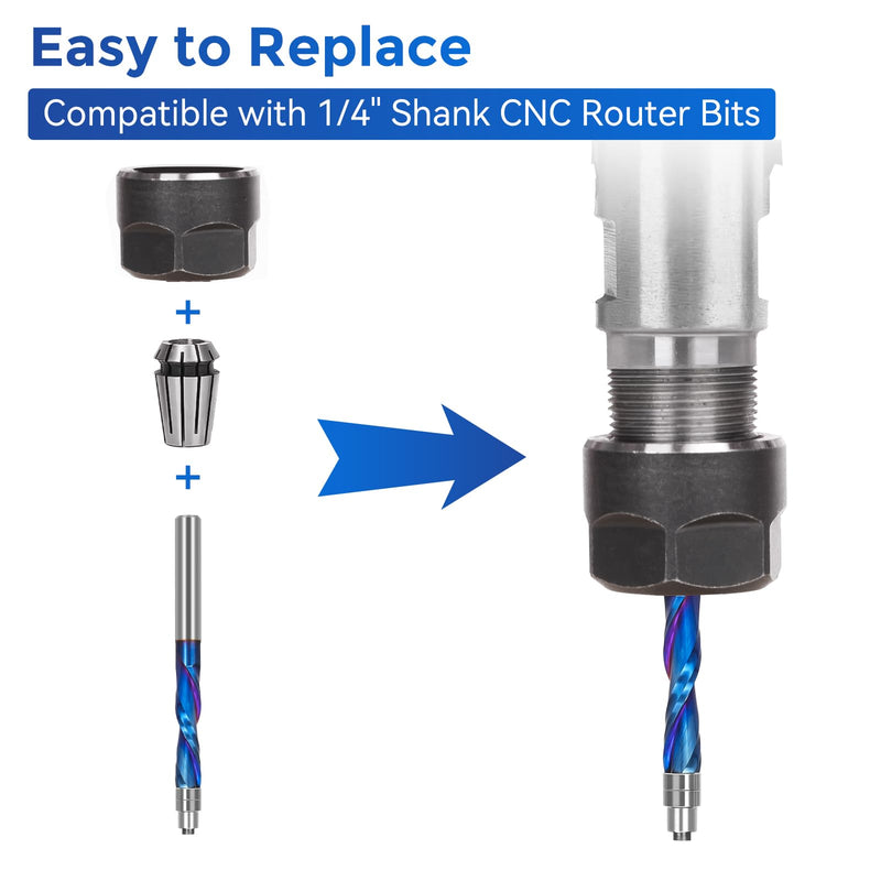 2Pcs Downcut Spiral Flush Trim Router Bit 1/4 Shank, Solid Carbide Flush Trim Router Bits Spiral with Nano Coated, for Woodworking Trimming 2