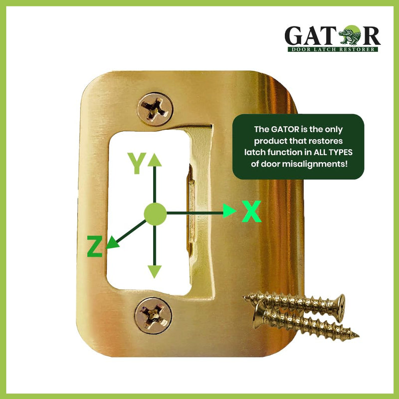 Gator Door Strike Plate with Screws, – 2-1/4" by 1-3/4" Universal Latch Restorer Alloy Steel Lock Hardware for Interior and Exterior Doors, Replacement Door Latch Plate | Bright Brass 4-Pack