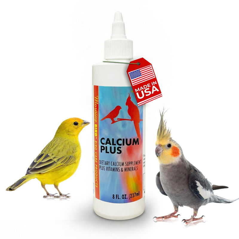Morning Bird Calcium Plus Liquid for Birds – Calcium Supplement with Vitamins and Minerals for Strong Eggshells, Healthy Bones - Support Growth, Breeding, and Wellness for All Birds 8 Fl Oz