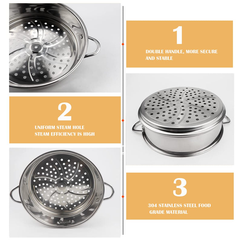 Stainless Steel Steamer Pot - 7.8 Inches Round with Cooking Rack and Food Steamer Basket Insert for Kitchen Dim Sum Dumplings Bun (Silver, 20cm/7.8in) Silver 20 cm