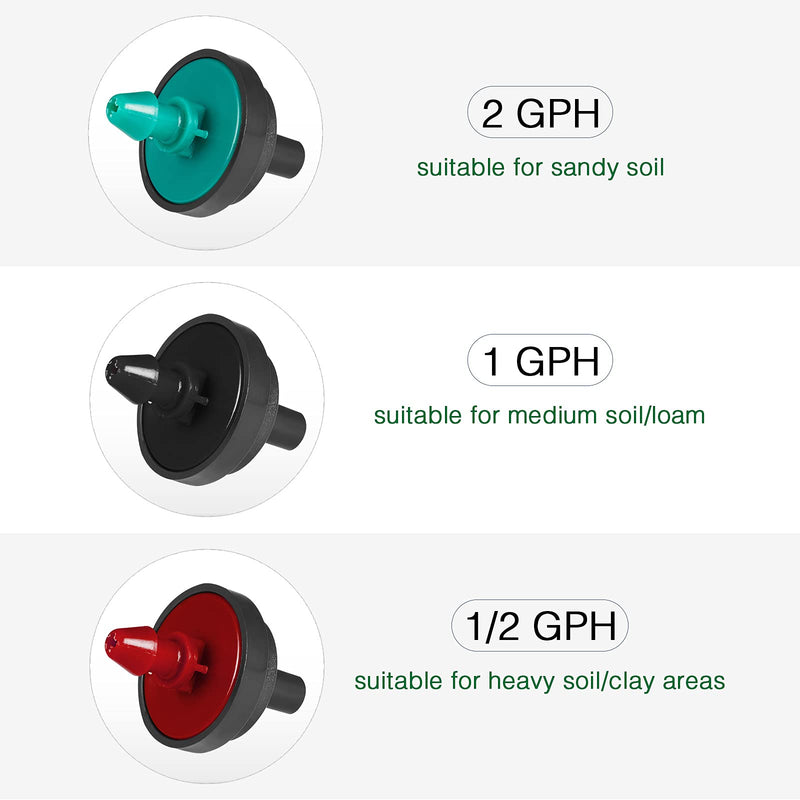 2 GPH Irrigation Drippers & Drip Emitters Maintain Constant Flow, 2 GPH Pressure Compensating Drippers, 2 GPH Inline Drippers & Drip Irrigation Emitters, 50 Per Bag, Green/Black