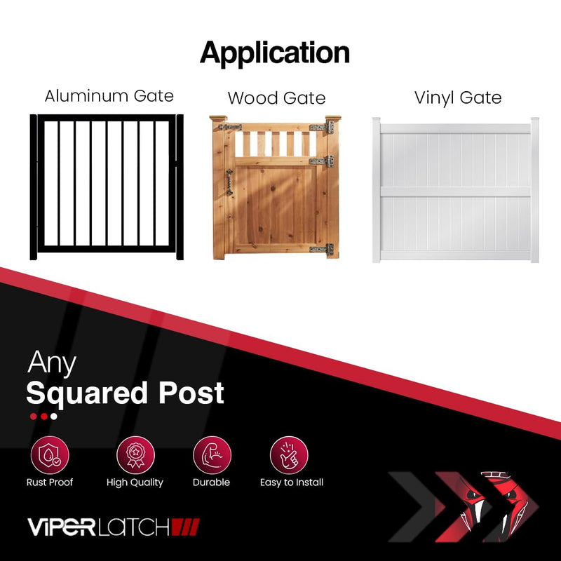 Safetech Hardware ViperX1 Gravity Gate Latch | One-Side Entry Keyed Lock | 2 Independent Latching Hooks Key Lockable One Side | Privacy Gate Gravity Latch | Vinyl, Wood, & Aluminum Gates - Black 1 Side Key