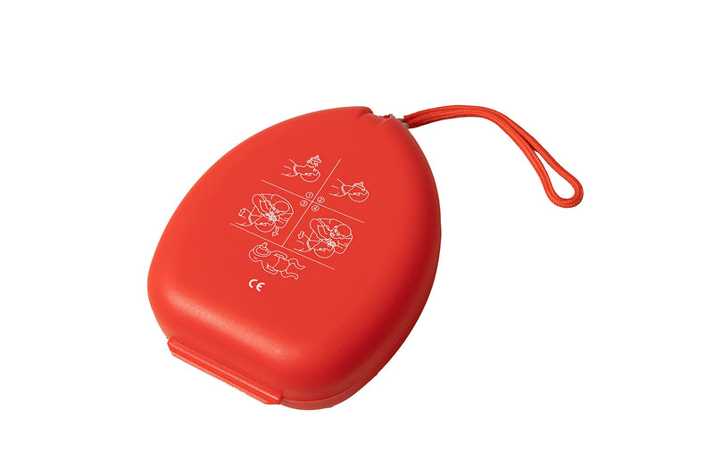 PrimaCare RS-6845 Single Valve CPR Rescue Mask in Red Hard Case, Adult/Child Pocket Resuscitator with Elastic Strap, Air Cushioned Edge, 6.5" x 4.8" x 1.6", Red, Clear 1 Count (Pack of 1)