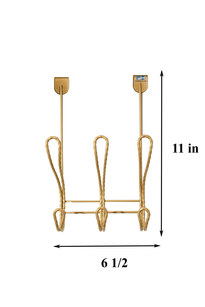 Twisted Design Over The Door Hook Rack, Over The Door Towel Rack, Door Hanger, Door Coat Hanger, Over The Door Coat Rack, for Bathroom, Bedroom or Laundry Room (Gold with 6 Hooks) Gold with 6 Hooks
