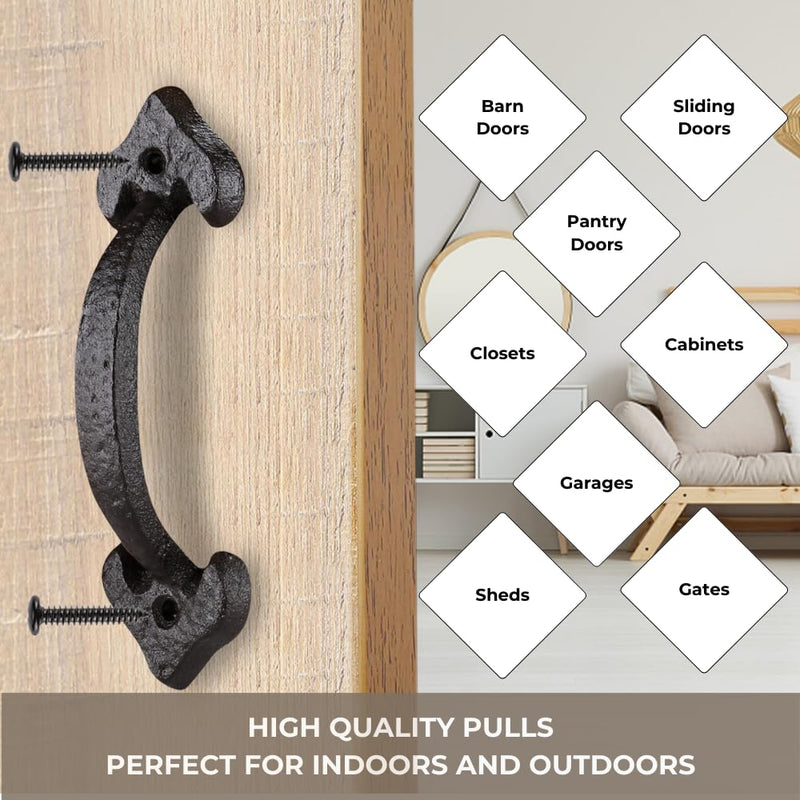 2-Pack 7-Inch Heavy-Duty Cast Iron Barn Door Handle – Medieval-Grade Rustic Gate Pull for Sheds, Fences & Cabinets – Vintage Black Finish – Installs in Minutes, Built to Last a Lifetime 7" - 2 Pack Heart