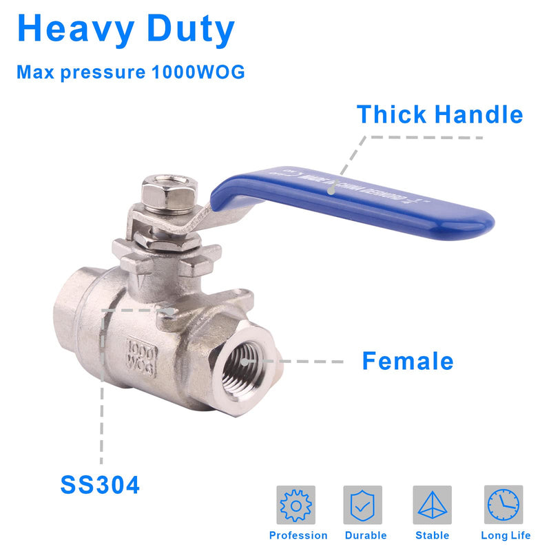 DERNORD Full Port Ball Valve Stainless Steel 304 Heavy Duty for Water, Oil, and Gas with Blue Locking Handles (1/4" NPT) 1/4 Inch Pack of 1