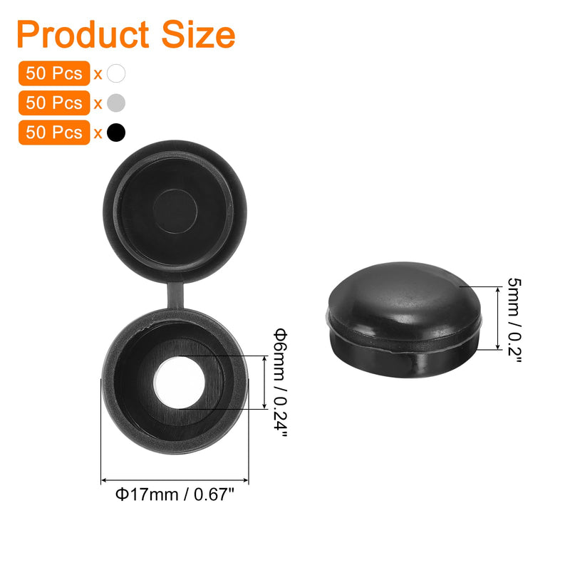 uxcell 150Pcs Screw Cover Caps, Plastic Hinged Screw Covers, Snap Washer Covers Screw Caps for Furniture and Walls, Black/White/Grey 150