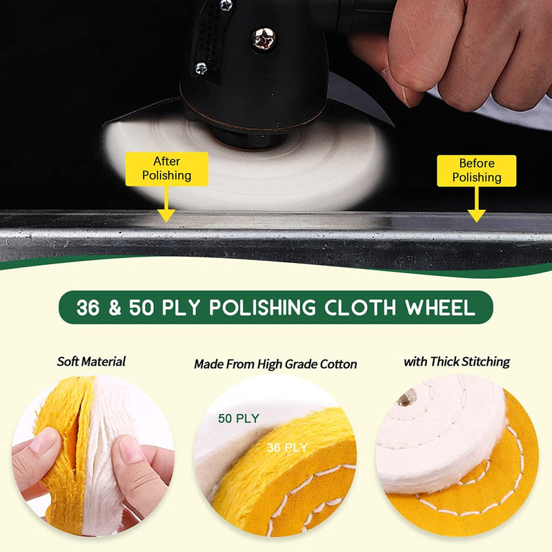 Keadic 8Pcs 4inch Buffing Polishing Wheel Kit Includes Polishing Compounds, Buffer Wheels for Polishing and 1/2" Arbor Hole, Polishing Pad Buffing Wheel Kit, Buffing Wheel for Bench Grinder 4'' Buffering wheel Kit