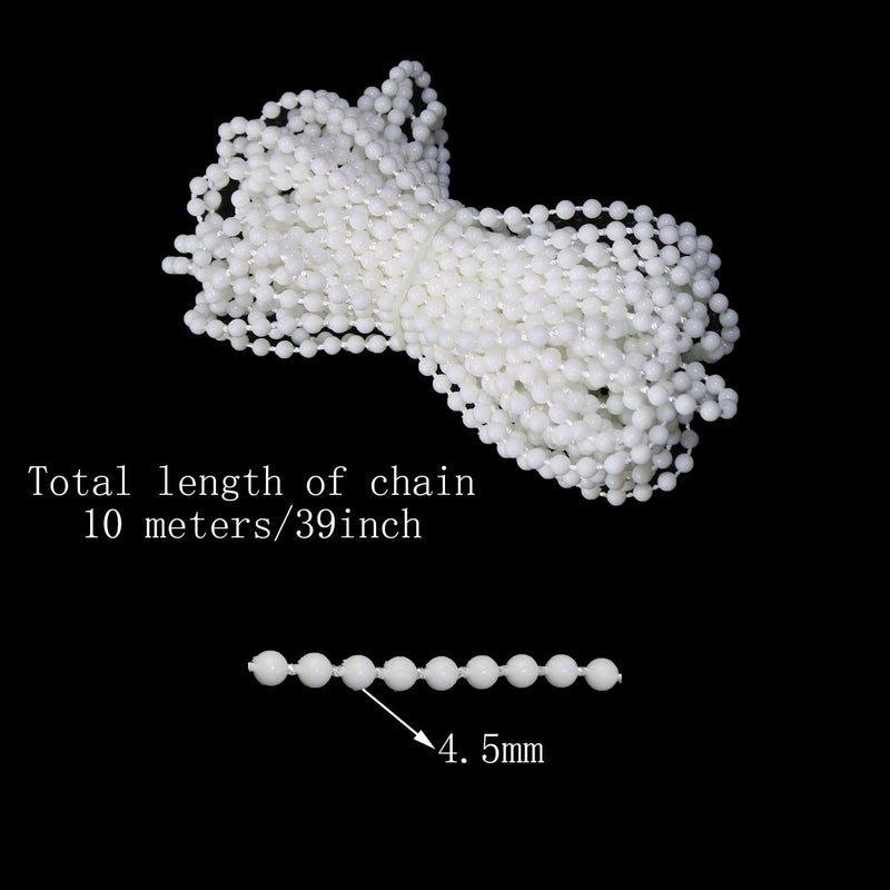 MEETOOT Blinds Pull Bead Chain Repairer Kit 10 Meter 10.94 Yards Plastic Roller Blind Roman Vertical Shade Beaded Chain Pull Cord Window Curtain Beads Rope with 10pcs Connectors, White - NewNest Australia