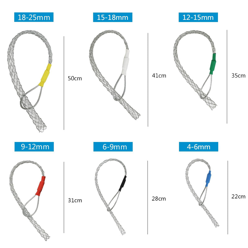 6pcs as a set cable Puller Socks Cable Pulling Sock Grip Wire Eye Mesh Wire Grip Cable Puller Wire Mesh Cable Grip 4-25MM 6pcs Cable Pulling Socks
