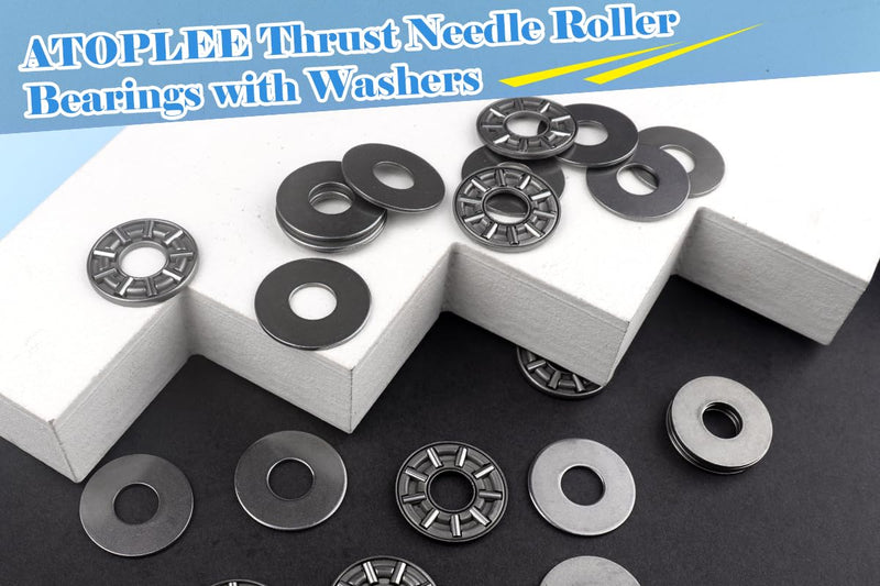Atoplee Thrust Needle Roller Bearings with Washers,10 Set 8x19mm Thrust Needle Roller Industrial Bearing Each 1pc Cage Needle and 2pcs Washers [AXK0819 with 2AS] AXK0819+2AS 10