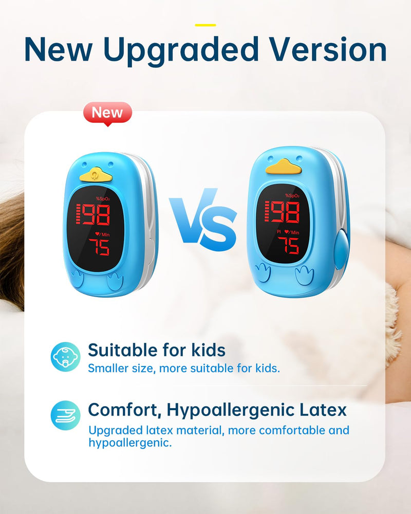 Pulse Oximeter for Kids Oxygen Monitor Children Pulse Oximeter for Baby Oxygen Monitor Kids Pulse Oximeter Fingertip, Large Display, Included with AAA Battery Blue