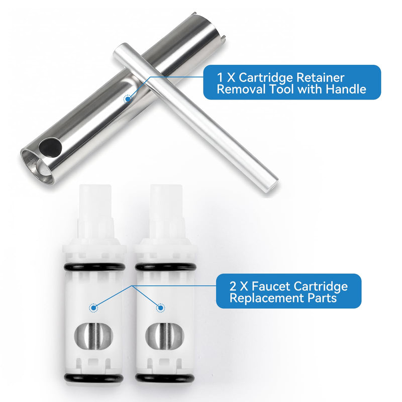Faucet Cartridge Replacement Kit for Moen 1224 1224B Stainless Steel Cartridge Retainer Removal Tool with Handle for Most Double Handle Moen Faucets and Tub/Showers Repair Kit