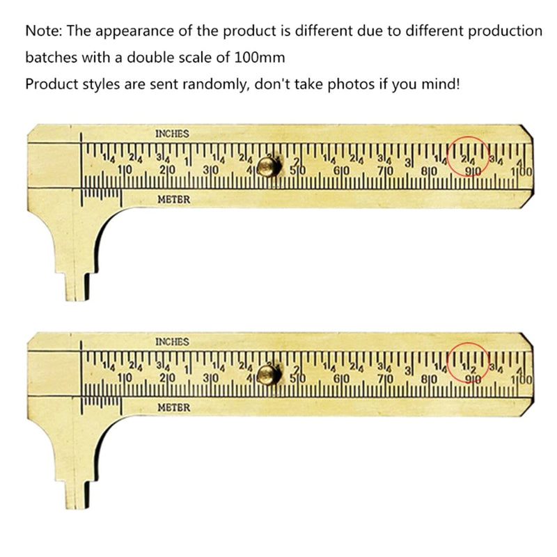 100mm (3.94in) Easy Sliding Gauge Brass Vernier Caliper Ruler Measuring Tool Double Scales mm/inch Mini Brass Pocket Ruler 100mm