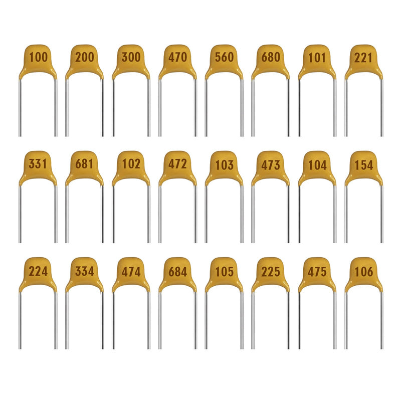 24 Values Monolithic Ceramic Capacitor Assortment Kit 10pF 20pF 30pF 47pF 56pF 68pF 100pF 220pF 330pF 680pF 1nF 4.7nF 10nF 47nF 100nF 0.15uF 0.22uF 0.33uF 0.47uF 0.68uF 1uF 2.2uF 4.7uF 10uF
