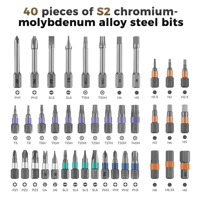 Screwdriver kit 42 in 1 aluminum alloy material, ratchet magnetic, DIY combination flexible shaft, suitable for furniture assembly, electrical repair, bicycle tools, Orange Ratchet screwdriver kit
