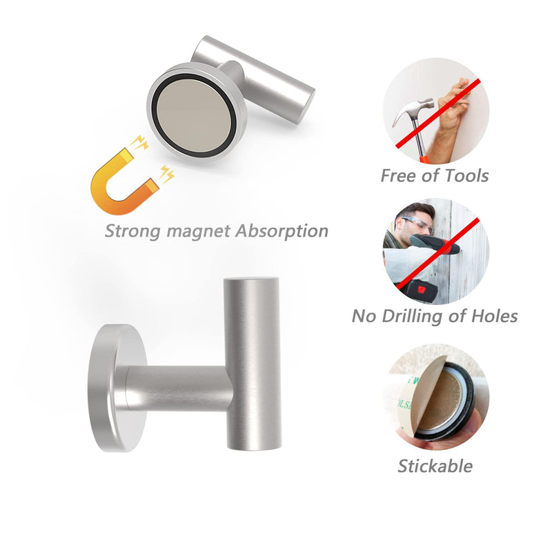 Magnetic Hooks Coat Magnet Hooks for Hanging,Magnetic Hooks Heavy Duty with Rare Earth Neodymium for Pot Holder,Grill,Refrigerator,Home,Kitchen,Workplace or Office.Pack of 2,Silver Silver 2pcs 1.78in