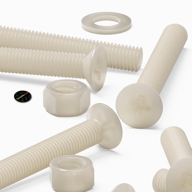 50x Nylon Countersunk Cross Head Machine Screws, M5 x 40 mm, Plastic Nuts, Bolts and Washers, (13/64 x 1 37/64 in)