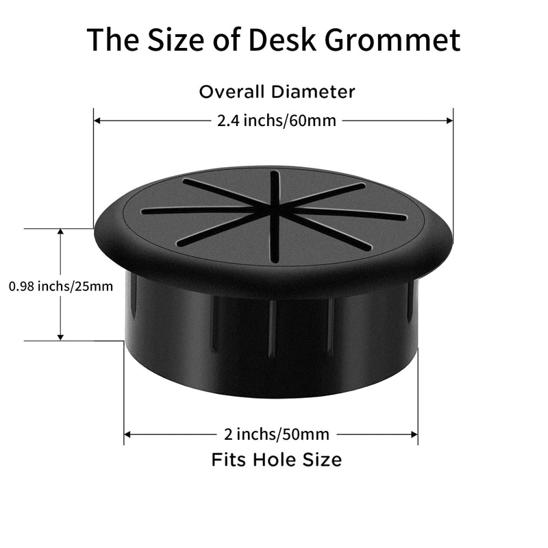 Desk Grommet 2 Inch 2PCS Flexible Desk Hole Cover for Cables Desktop Equipment Wiring Management Home & Office Table 2 Inch-Flexible Black