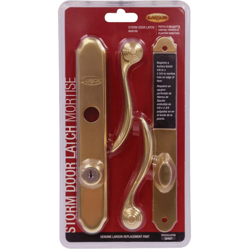 Larson Certified Storm Door Revere Mortise Brass Handle Set, Storm Door Handle Replacement with Keyed Deadbolt