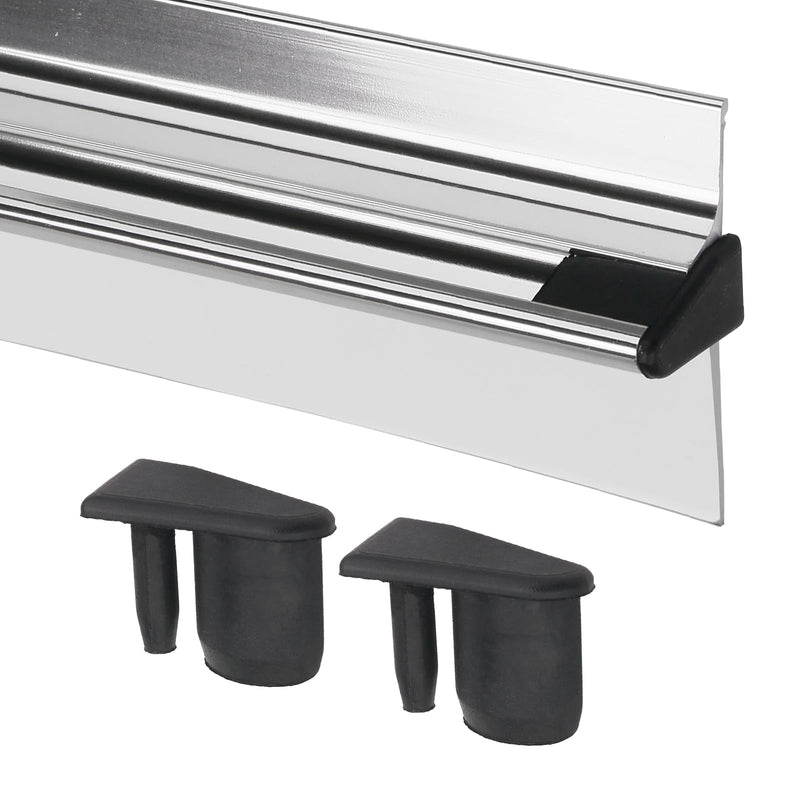 25" Shower Door Drip Rail with Sweep for Chrome Framed Shower Door Bottom Deflector Replacement, with 32 in Vinyl Sweep & Shower Door Bottom Drip Plugs