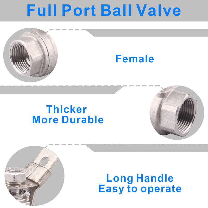 DERNORD Stainless Steel 304 Ball Valve, 2-Piece Full Port Heavy Duty for WOG with Locking Device (1 NPT) 1" NPT Pack of 1