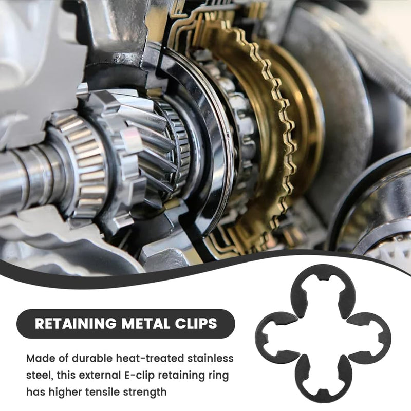 Professional E Clip External Retaining Rings Snap Rings Assortment Kit Manganese Steel Internal, Heat Treated External Retaining Clips black 120pcs