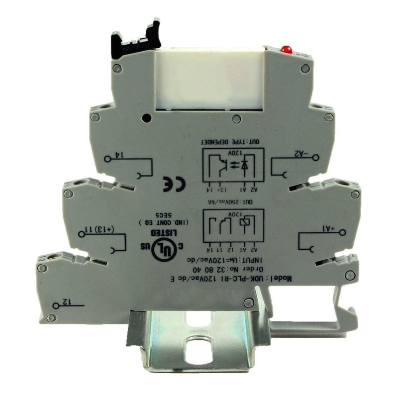Automation Systems Interconnect ASI ASI328040 ASIUDK-PLC-RI120Vac/dcE Pluggable SPDT Relay with Low Profile DIN Rail Mount Screw Clamp Terminal Base, 6 amp, 250 VAC, 120 VAC/DC Coil