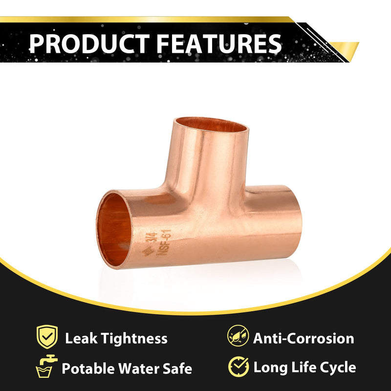 15 Pack Foskan Copper Sweat Fittings,3/4" Sweat Copper Tee 15 3/4" X 3/4" X 3/4"
