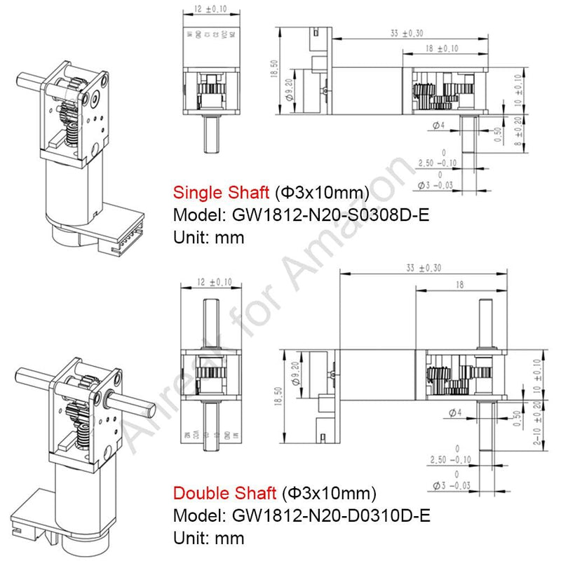 2Pcs DC 12V 16RPM Φ3x8mm Single Shaft N20 Worm Gear Motor with Encoder, 3-12V 4-381RPM Best for Automation and Robotics (12-16) 12V 16 RPM 2