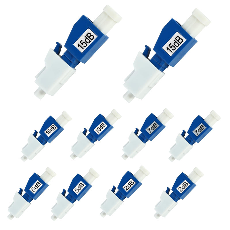10 Pack Single Mode Fiber Optic Attenuators – 2dB, 5dB, 7dB, 10dB, 15dB, LC/UPC Fiber Attenuator Ideal for Communication & Data Centers LC-UPC