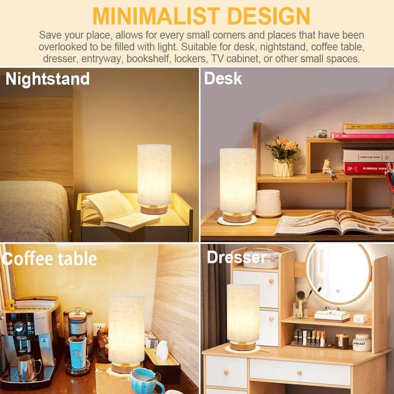 Table Lamp for Bedroom - Small Beside Lamps for Night Stands Home Office - Minimalist Design Warm Light Mini Boho Lamp - Fits in Kids,Living,Nursey Room,College Dorm - Awesome Gift Choice Round - Set of 1