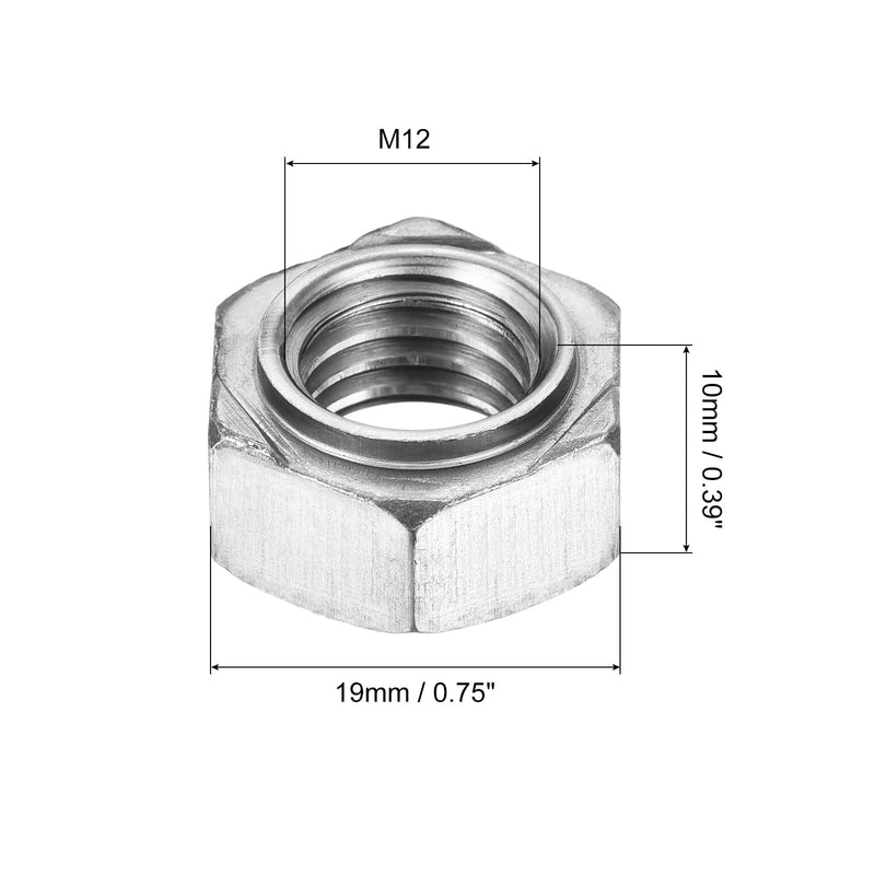 uxcell 20Pcs Hex Weld Nuts, M12x1.75mm Carbon Steel Hex Nuts with 3 Projections Machine Screw for DIY Home Repair Machinery, Silver M12x1.75 20