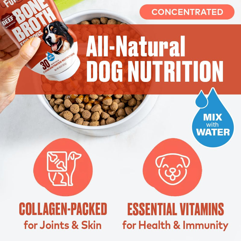 Beef Bone Broth for Dogs - Collagen Protein Supplement for Digestion, Mobility, Coat, Immune System, Healthy Dog Food Topper, Human Grade Meal Boost Gravy, Just Add Water, Made in USA 16 oz Beef 16 Fl Oz - PawsPlanet Australia