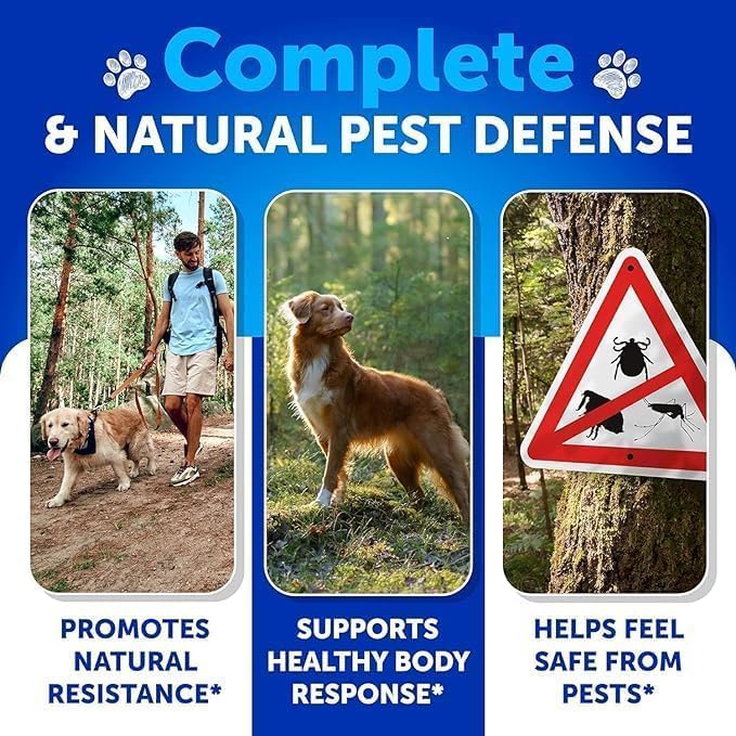 Flea and Tick Prevention for Dogs Chewables - Natural Flea Treatment Control - Supplement for Large & Small Dogs with Vitamins - Immune Support Chews - Puppy Pest Defense Oral Pills - 120 Soft Treats 120 Chews for Dogs
