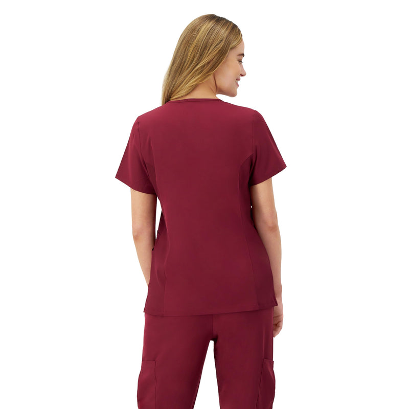 Hanes Women's Scrubs Healthcare Top, Moisture-Wicking Stretch Scrub Shirts, Ribbed Side Panels Medium Afternoon Burgundy