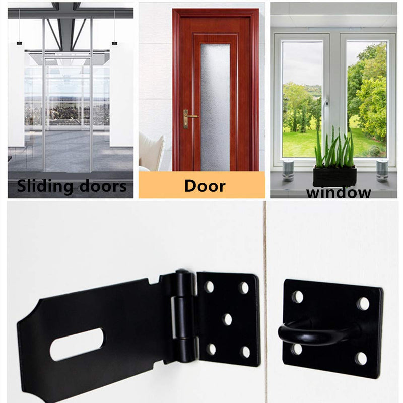 Door Hasp Padlock Latch Stainless Steel Safety Clasp Hasp Lock Latch Matte Black Finish 2 Pack (4inch) 4inch