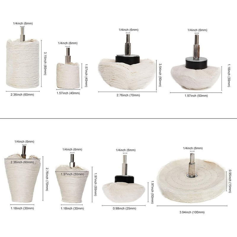 Buffing Wheel for Drill - 8 Pcs Polishing Pad Buffing Wheel Kit White，Wheel Shaped Polishing Tool with 1/4 Handle for Metal 、 Plastic、Ceramic、Glass、Woods、Machine Jewelry etc