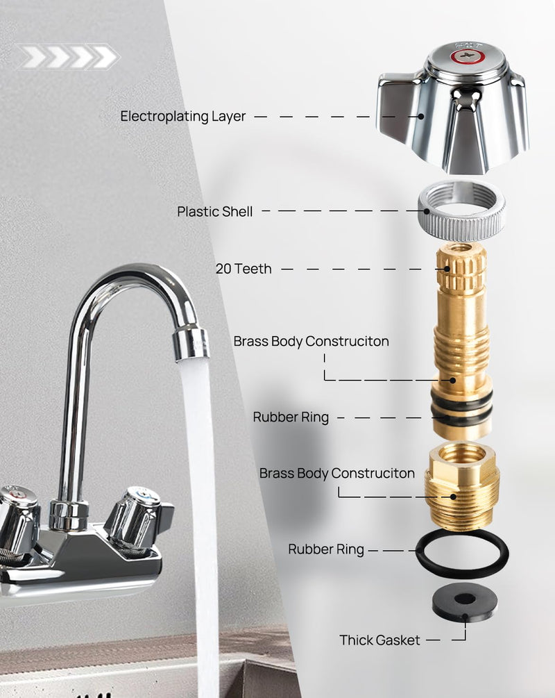 4" Brass Faucet Handle Cartridge Replacement Stem Assembly Faucet Valves Hot and Cold Knob Handle Kit with Stem for Kitchen & Bathroom Knob Handles Knob Handle Kit with Stem (1 Pair)