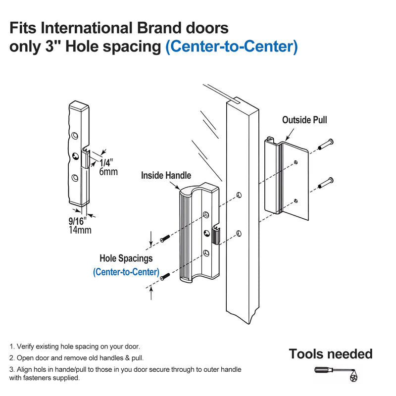 Baomain 3" Hole Spacing C-to-C Sliding Door Handle Set, Surface Mount Clamp Latch Replacement for Patio Glass Doors, Aluminum Mill Finish Inside Handle & Outside Pull 3 Inch (Hole Spacing)