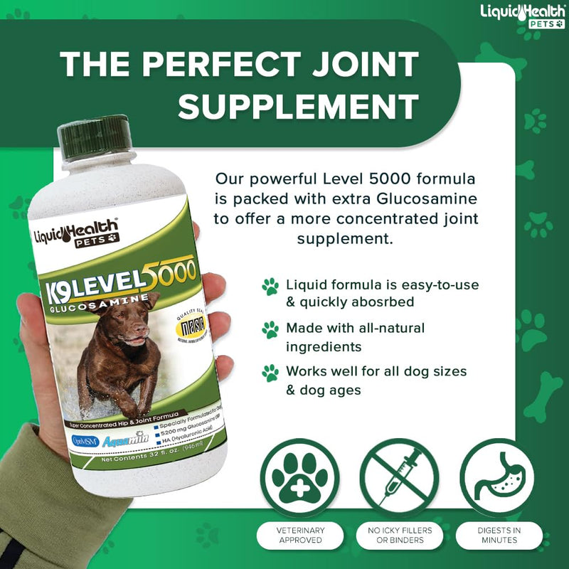 LIQUIDHEALTH Pets K9 Level 5000 Glucosamine Chondroitin for Dogs & Puppies & Joint Purr-Fection Hip & Joint Glucosamine Drops for Cats & Kittens - Pet Supplement Bundle for Joint Health & Mobility - PawsPlanet Australia