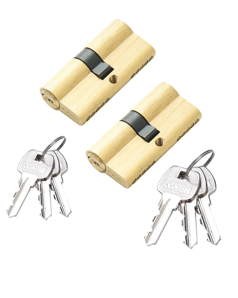 63mm Solid Brass Lock Cylinder 2pcs with 6pcs Brass Keys Key Alike Cylinder Door Lock Replacement 63MM-Key Alike Brushed Brass