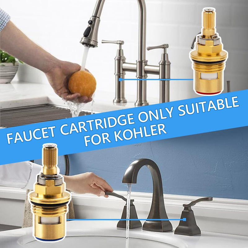 Cartridge for Kohler K-GP77005-RP & K-GP77006-RP Faucet Ceramic Valve, Hot and Cold Faucet Cartridge Replacement Parts, 2 Pack Ceramic Valve Replacement - Brass