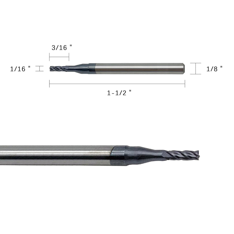 Carbide Square End Mill - 4 Flute - 1/16" 4T (5 Piece, 1/16") - for Milling Alloy Steels, Hardened Steel, Metal & More – Mill Bits Sets for DIYers & Professionals 5 1/16"