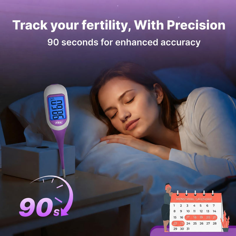 FDK Basal Body Thermometer for Ovulation, Large Dual-Color Backlit Display & 1/100th Degree High Precision, Accurate BBT Thermometer with Memory Recall Fertility Thermometer for Women Natural Tracking